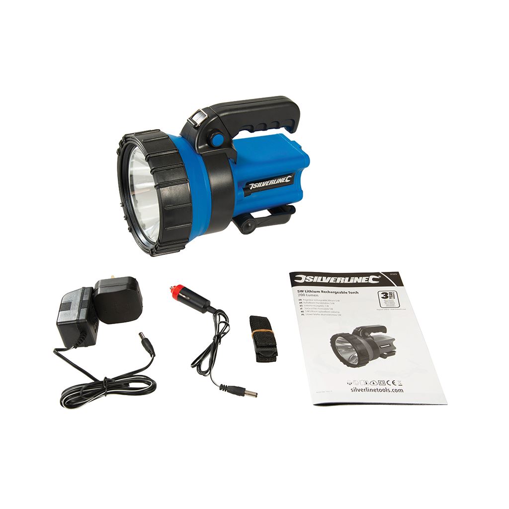 Silverline 5W Lithium Rechargeable Torch - 200 Lumen