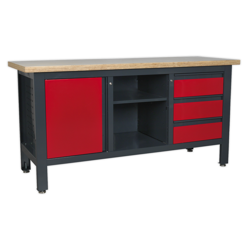 Workbench with 3 Drawers, 1 Cupboard & Open Storage