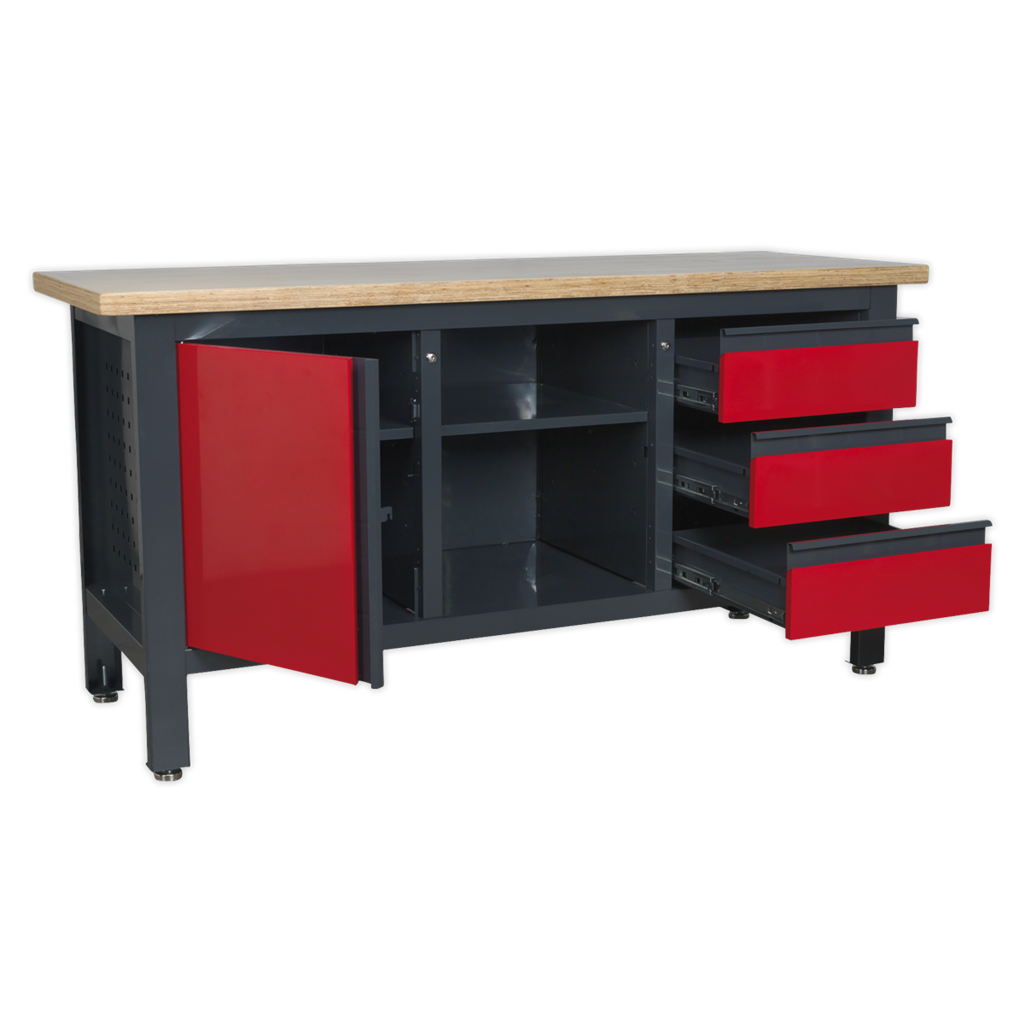 Workbench with 3 Drawers, 1 Cupboard & Open Storage