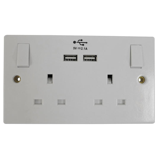 2 Gang Switched 13A Socket with 2 x 5V 2.4A USB Sockets