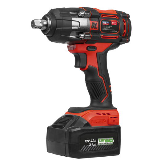 1/2"Sq Drive Cordless Brushless Impact Wrench 18V 4Ah