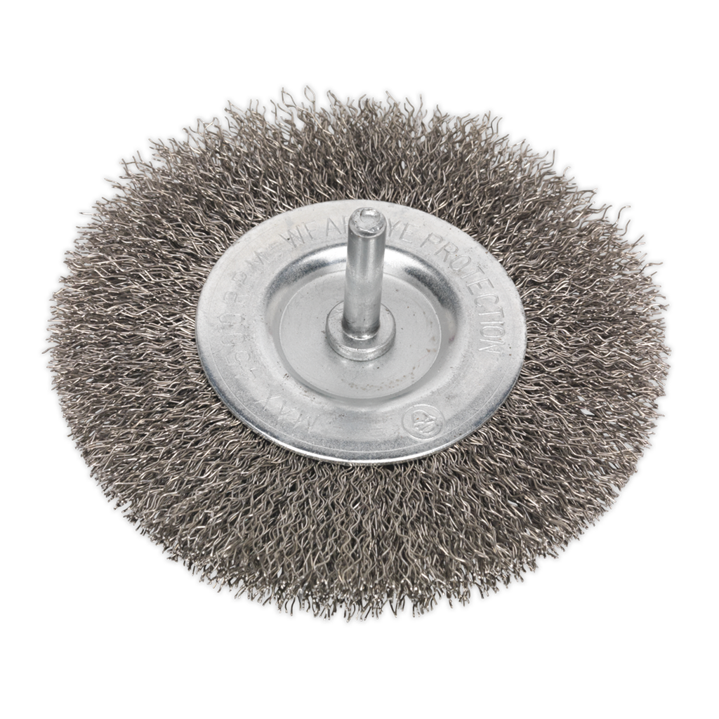 100mm Crimped Flat Wire Brush with 6mm Shaft