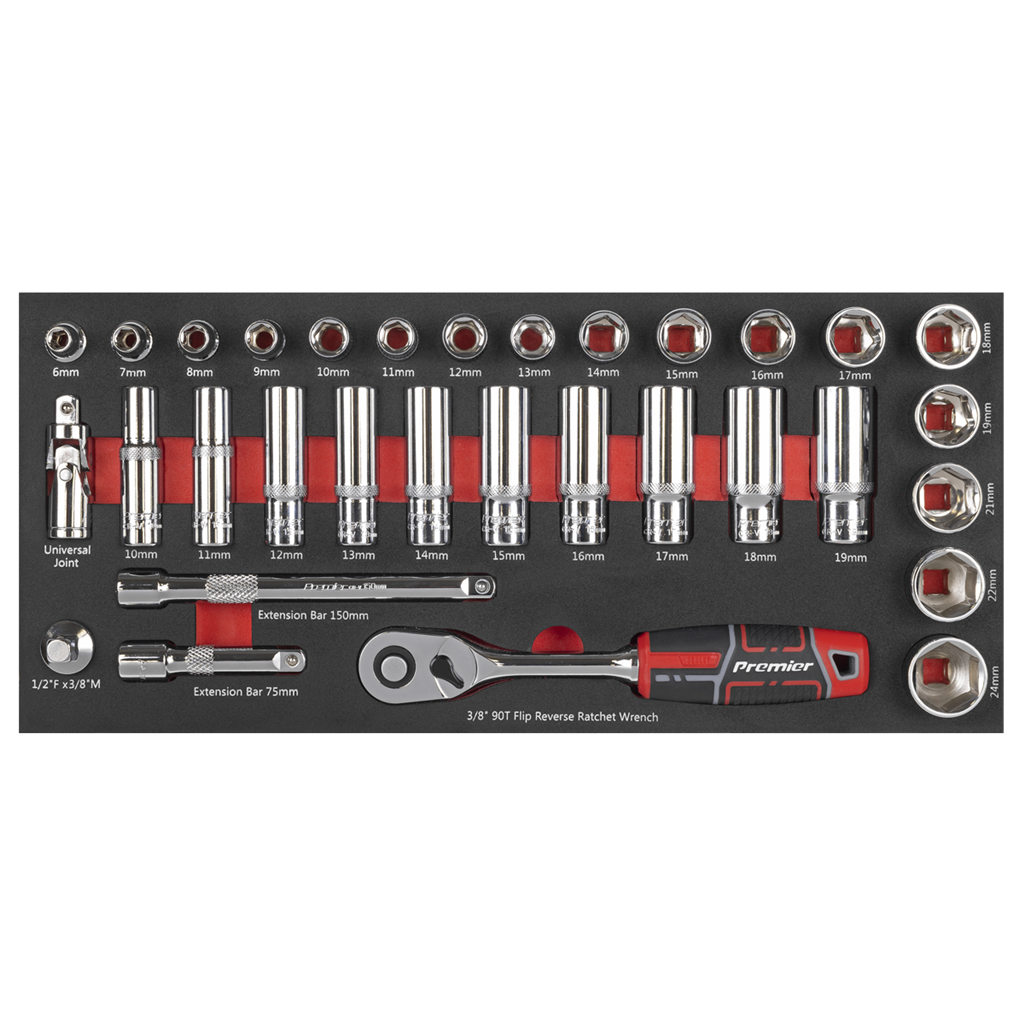 Premier Socket Set with Tool Tray 3/8"Sq Drive 32pc