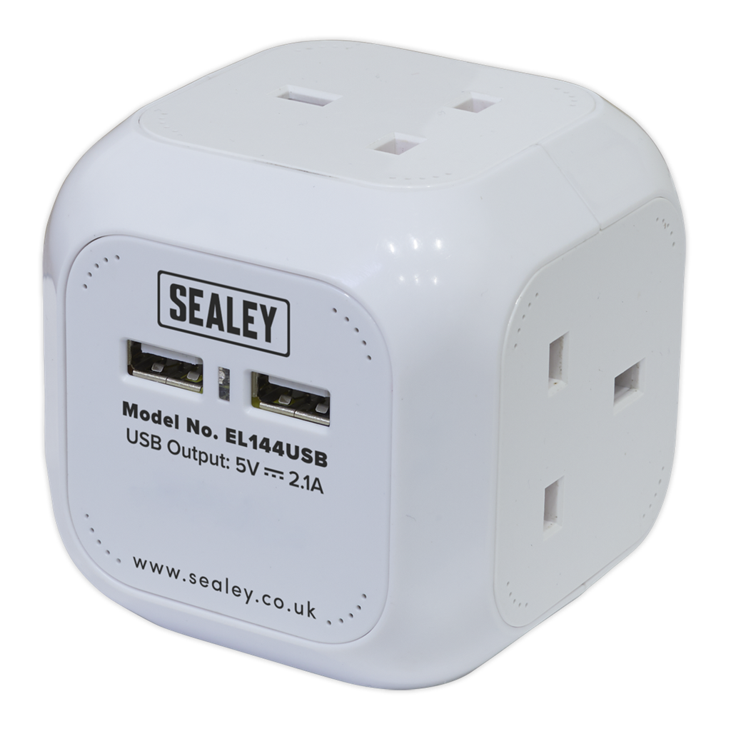 1.4m Extension Cable Cube 4 x 230V & 2 x USB Sockets - White