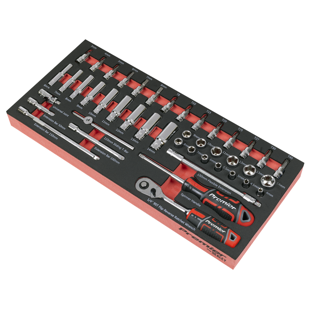 Premier Socket Set with Tool Tray 1/4"Sq Drive 44pc