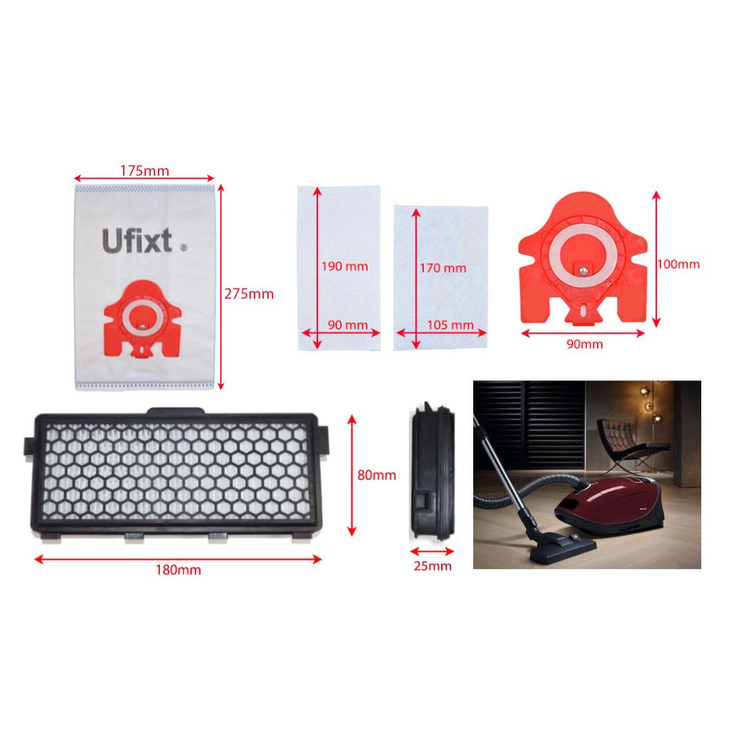 FJM Bags To Fit Miele Vacuum Cleaners – 15 Pack + Filters Multipack (Red Collar) | Ufixt
