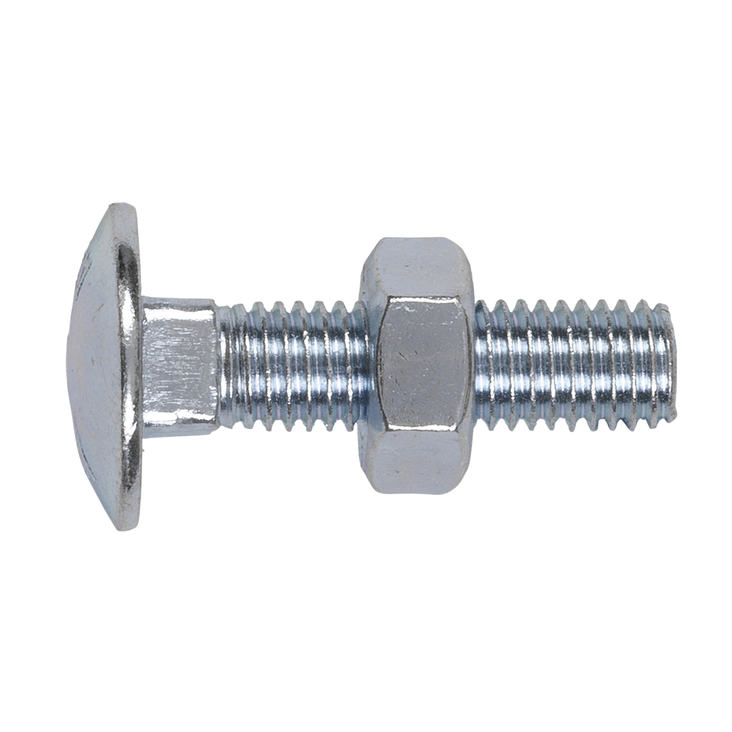 Zinc Plated Coach Bolt & Nut M10 x 40mm, DIN 603 - Pack of 50