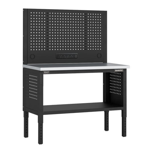 Superline PRO&#174; Modular Workbench with Pegboard Back Panel Stainless Steel Worktop 1265mm