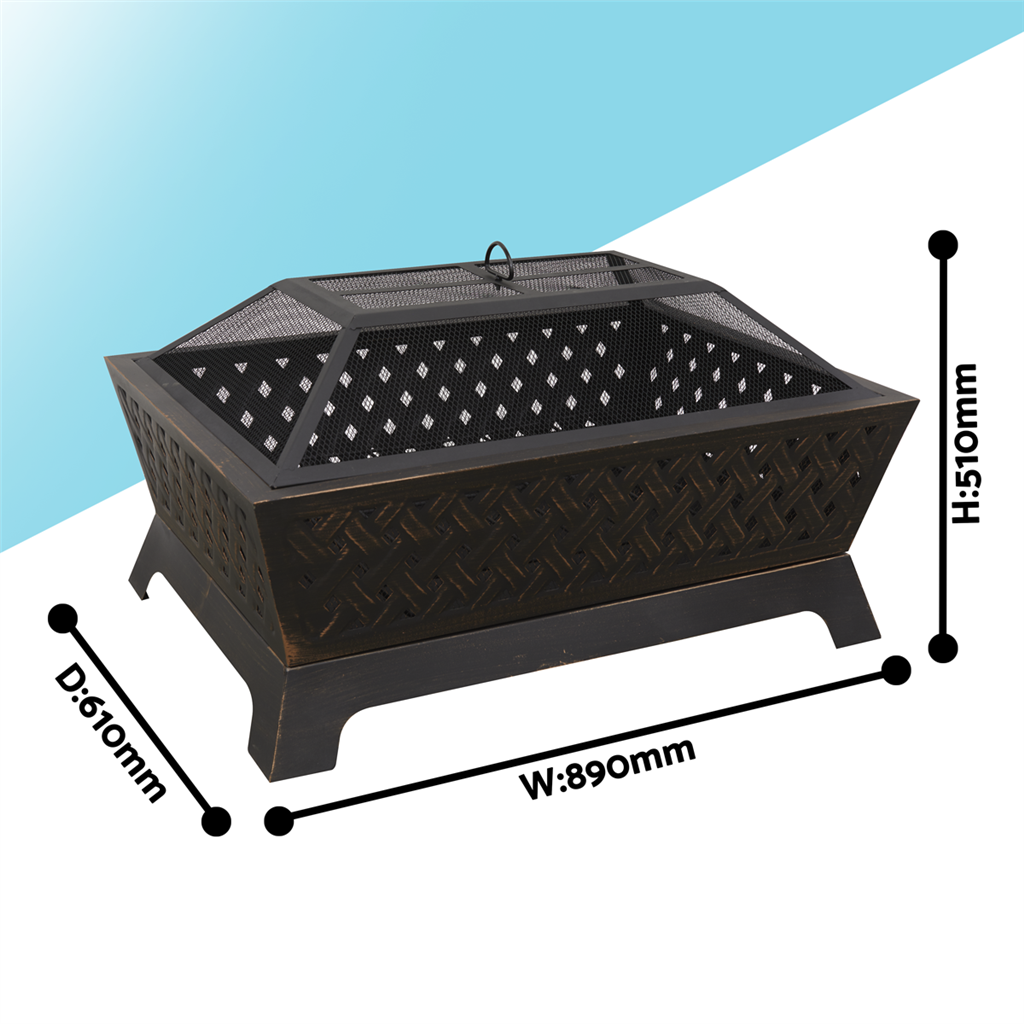 Dellonda 89cm Rectangular Outdoor Fire Pit, Antique Bronze Effect