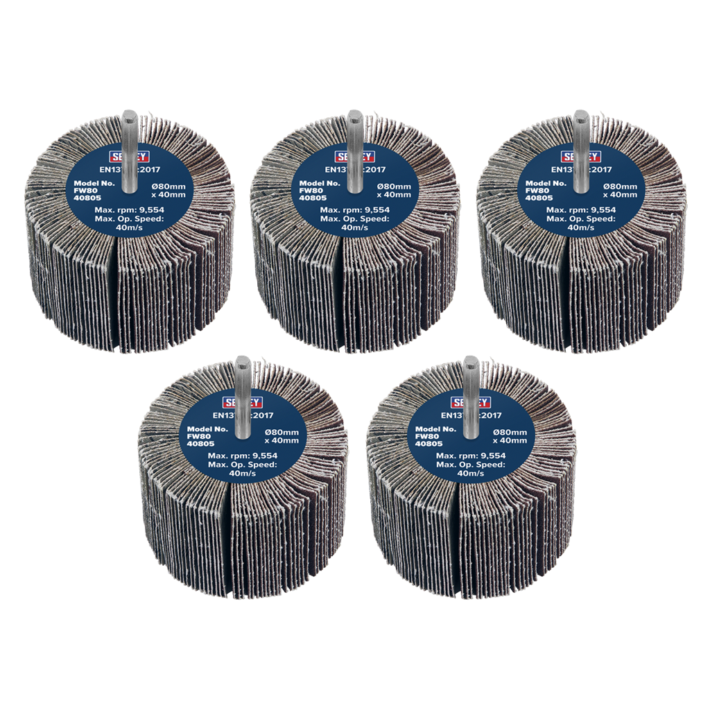 80 x 40mm Abrasive Flap Wheel on 6mm Shaft 80Grit - Pack of 5