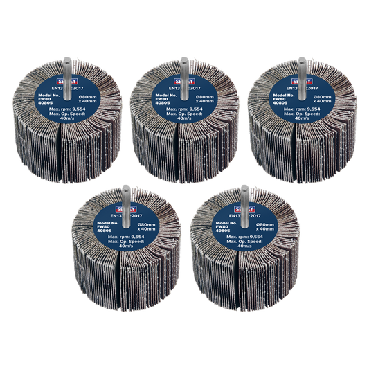 80 x 40mm Abrasive Flap Wheel on 6mm Shaft 80Grit - Pack of 5