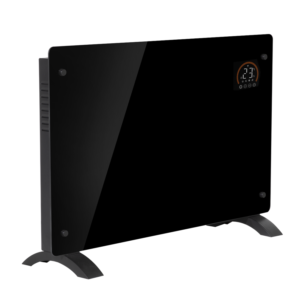Baridi Electric Glass Panel Heater, 2000W, Thermostat Controlled Radiator with 24Hr 7 Day Timer, Wi-Fi Enabled, Remote Control, Black - DH139