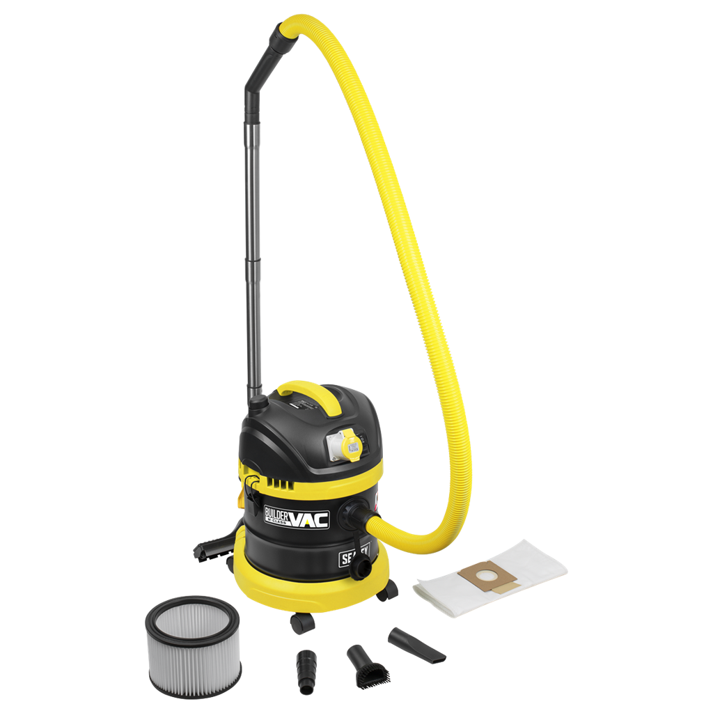 BuilderVac&#174; Wet & Dry Vacuum Cleaner 15L Stainless Steel Drum M Class Filtration 110V