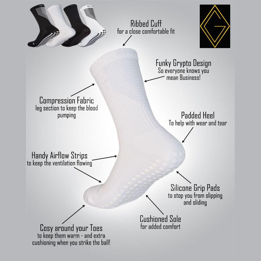 Ice - All White Midcalf Length Premium Grip Socks - Size M (6-9 UK)