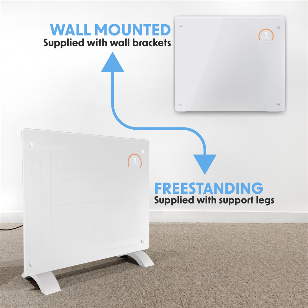 Baridi, Electric Glass Panel Heater, 1000W, Wi-Fi Enabled, White - DH136