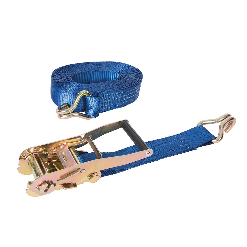 Silverline Ratchet Tie Down Strap J-Hook - 8m x 50mm - Rated 1700kg Capacity 3400kg