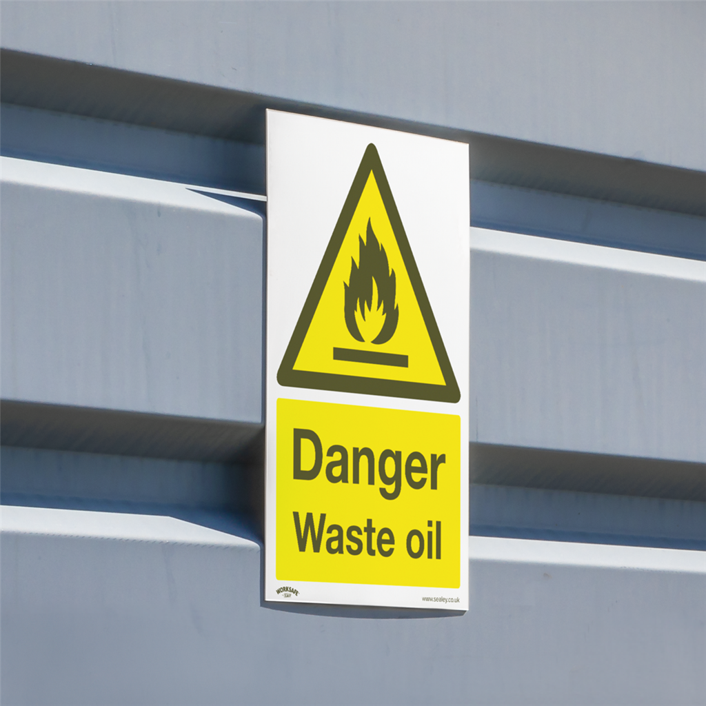 Worksafe&#174; Danger Waste Oil Safety Sign - Self-Adhesive Vinyl