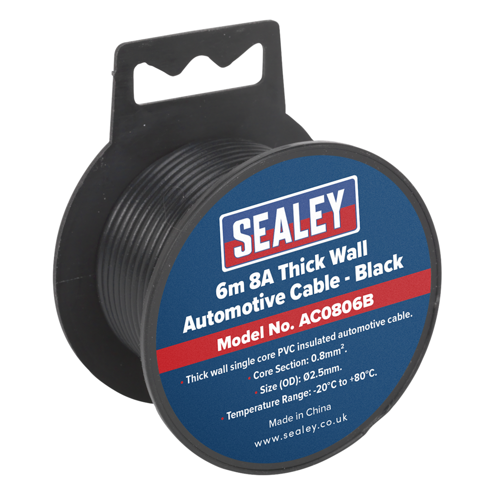 8A Thick Wall Automotive Cable 6m - Black