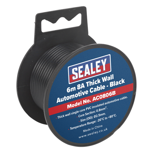 8A Thick Wall Automotive Cable 6m - Black