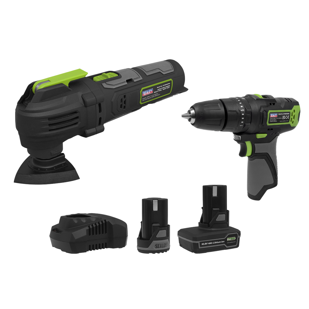 2 x SV10.8 Series Cordless Combi Drill & Multi-Tool Kit 10.8V - 2 Batteries & Euro Plug