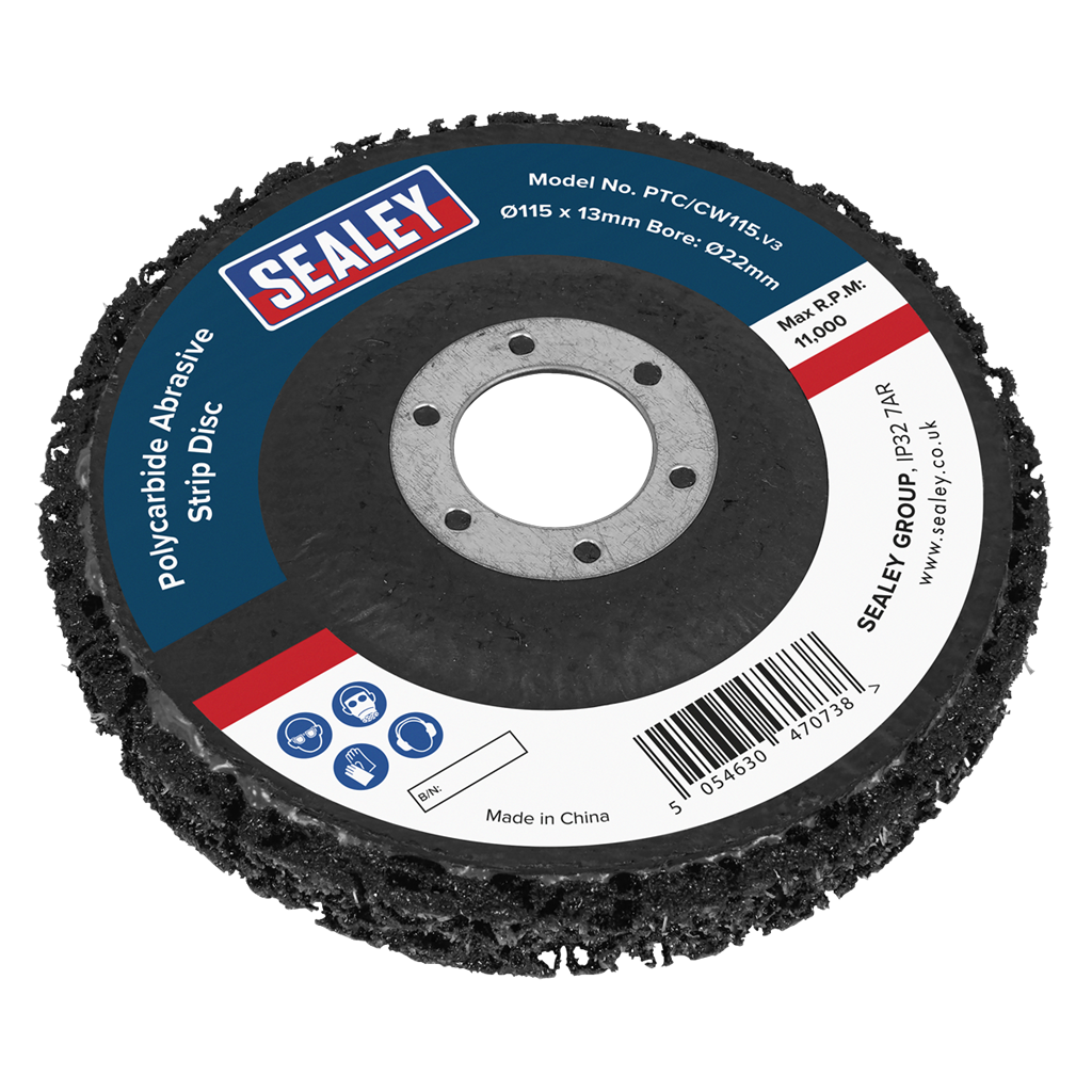 115 x 13mm Black Polycarbide Abrasive Strip Disc 22mm Bore - Display Box of 10
