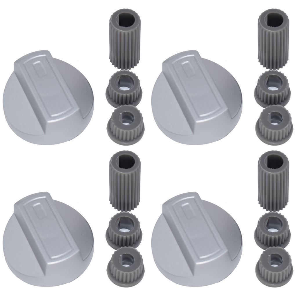Universal Cooker Oven Grill Control Knobs & Adaptors Silver – Fits All Gas & Electric Cookers (4 Pack) | Compatible by Ufixt