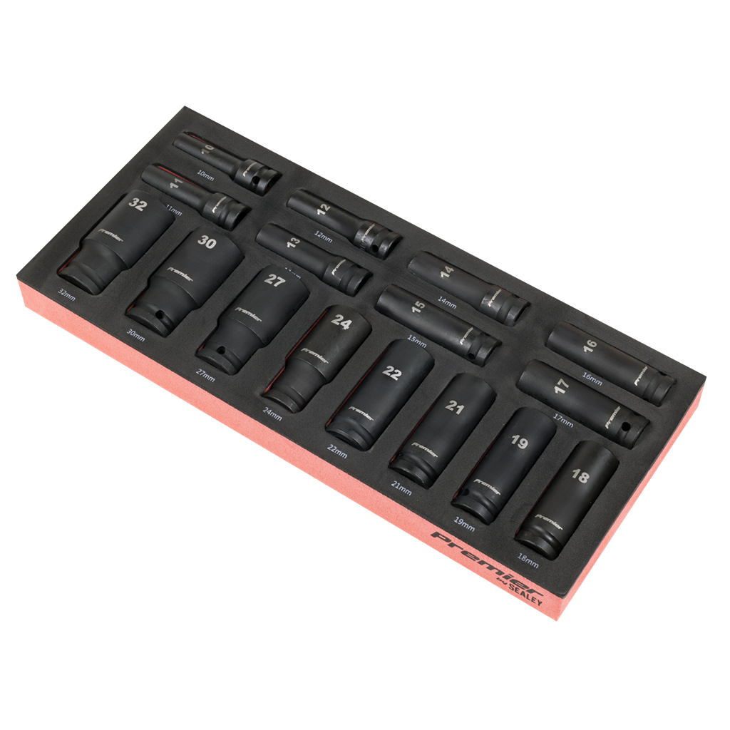 Premier Deep Impact Socket Set with Tool Tray 1/2"Sq Drive 16pc