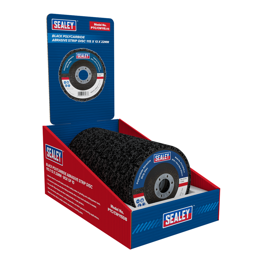 115 x 13mm Black Polycarbide Abrasive Strip Disc 22mm Bore - Display Box of 10
