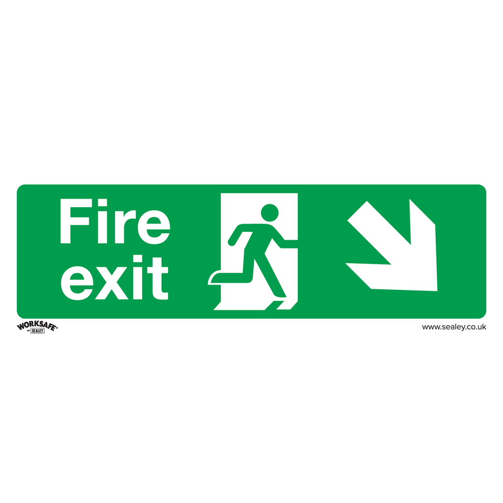 Worksafe&#174; Fire Exit (Down Right) Safety Sign, Rigid Plastic - Pack of 10