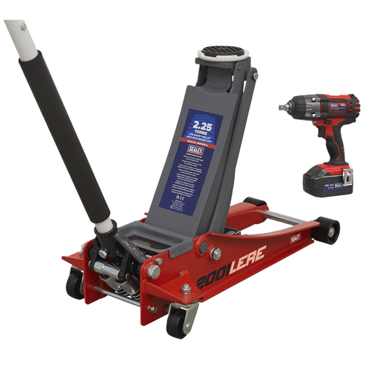 2.2 Tonne Trolley Jack & 18V Cordless Impact Wrench - Red