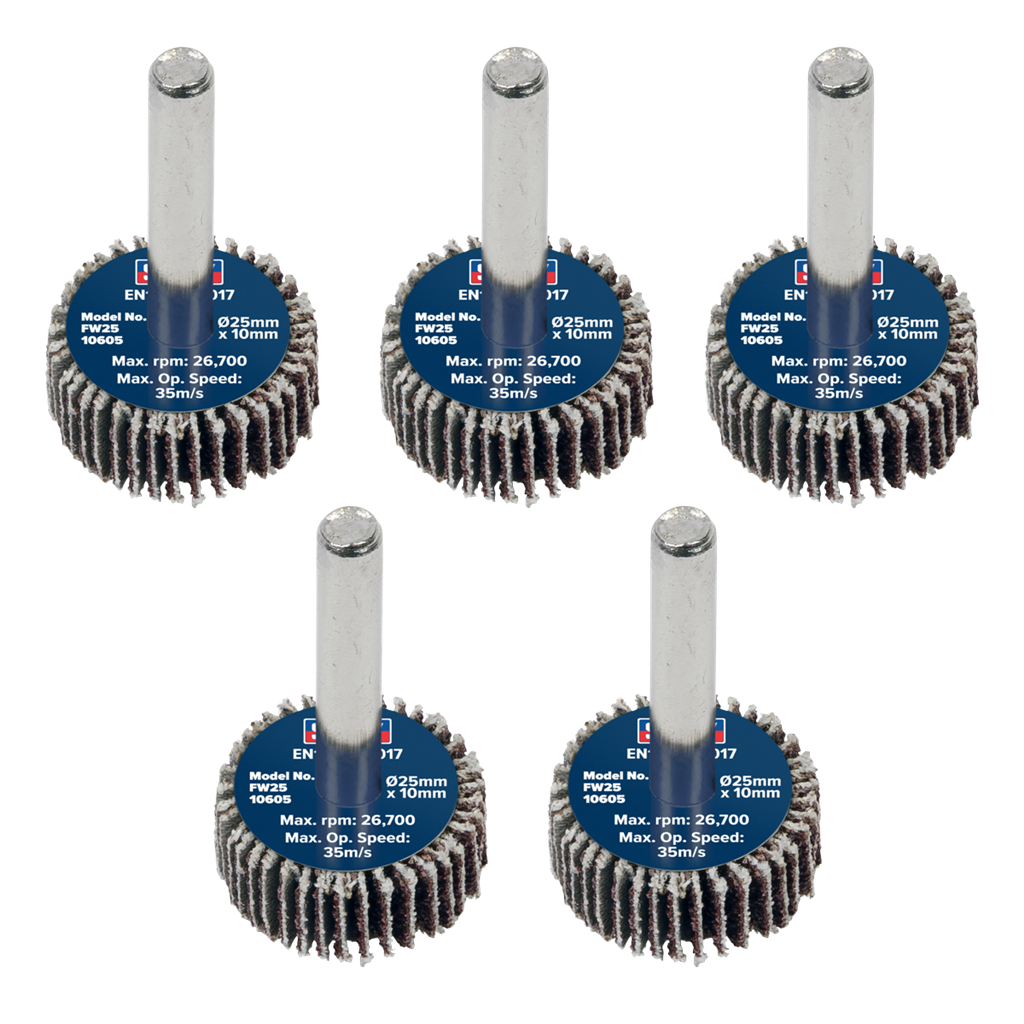 25 x 10mm Abrasive Flap Wheel with 6mm Shaft 60Grit - Pack of 5