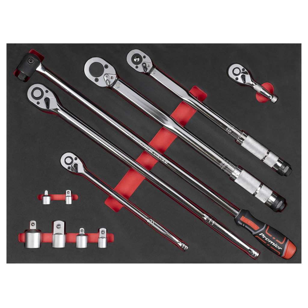 Premier Ratchet, Torque Wrench, Breaker Bar & Socket Adaptor Set with Tool Tray 3/8"Sq & 1/2"Sq Drive 12pc