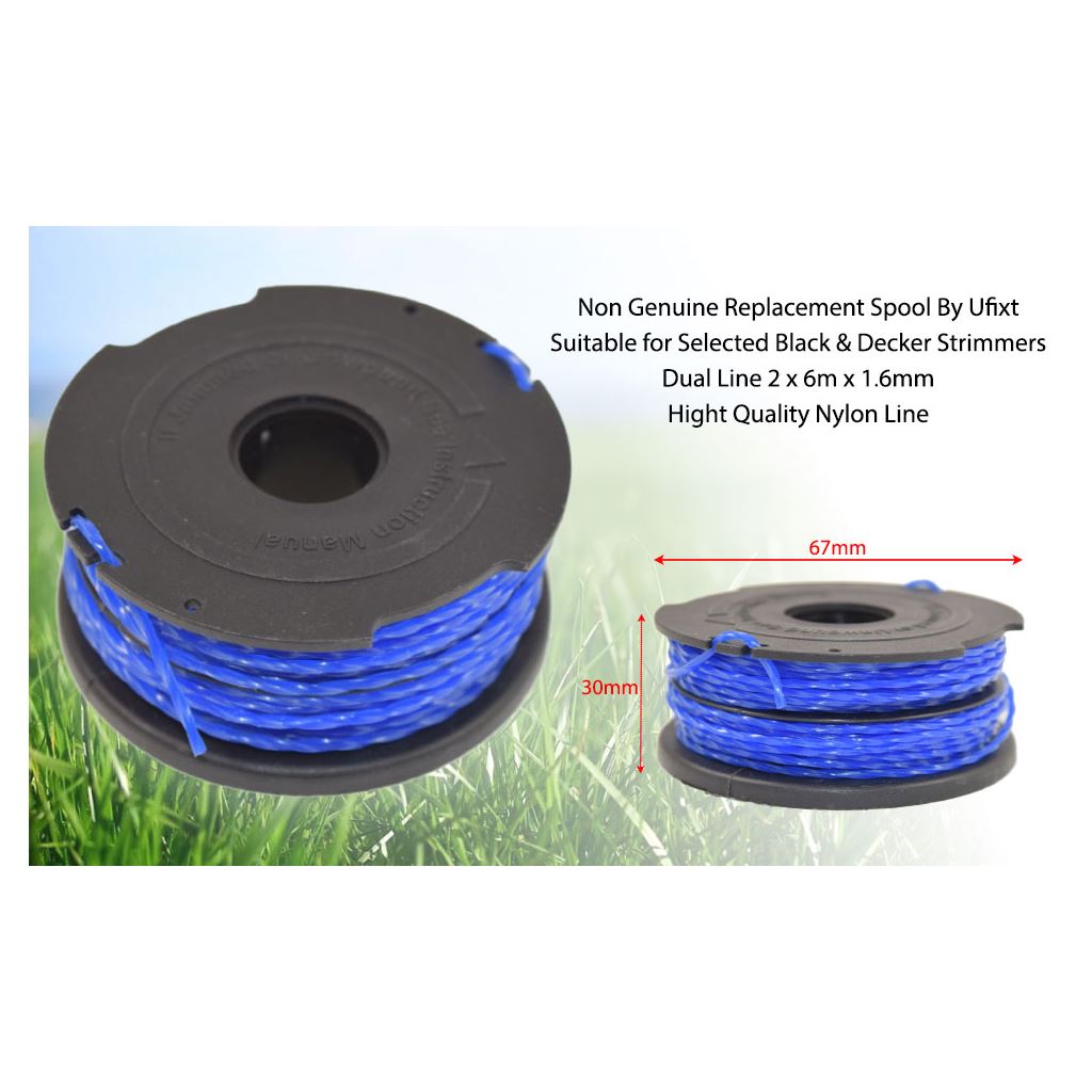 Black & Decker-Type Strimmer Spool and Dual Line - 2 &#215; 6 m &#215; 1.6 mm | Compatible Replacement for A6441 | Ufixt