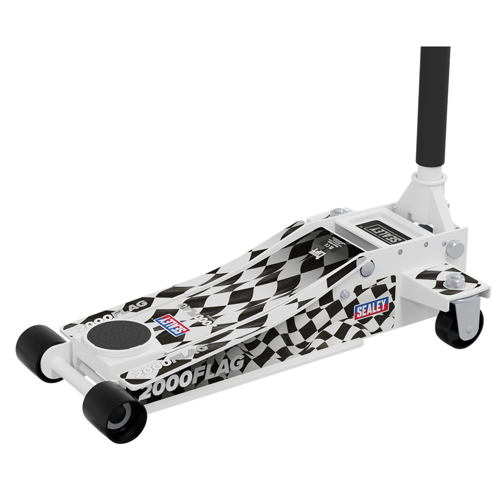 Low Profile Custom Design Trolley Jack with Rocket Lift 2 Tonne - White