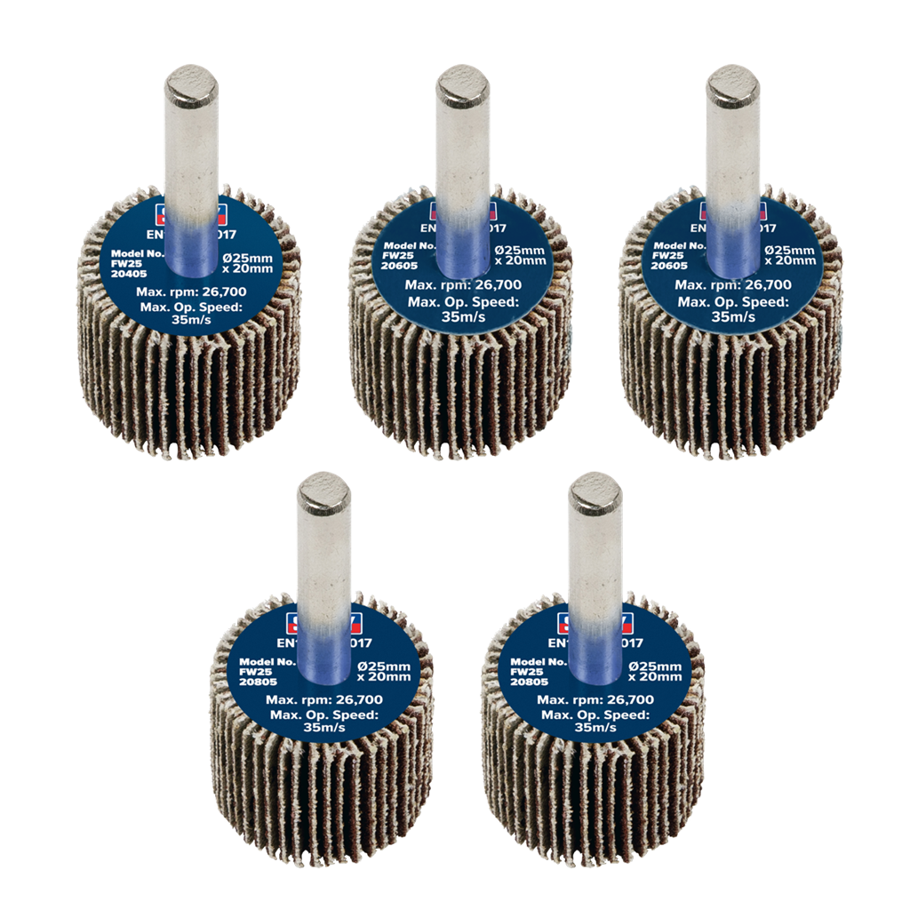 25 x 20mm Abrasive Flap Wheel with 6mm Shaft Assorted Grit - Pack of 5