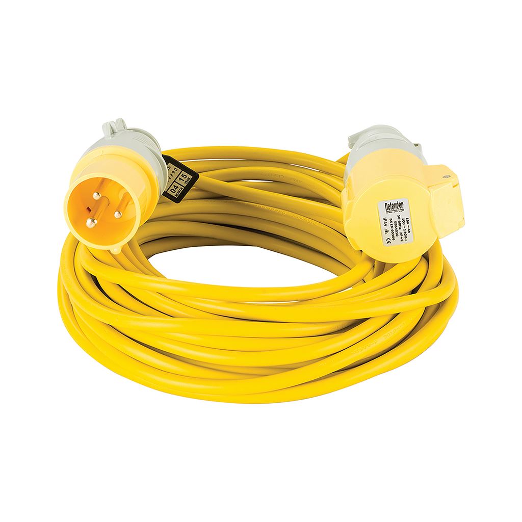 Defender Extension Lead Yellow 2.5mm2 16A 14m - 110V