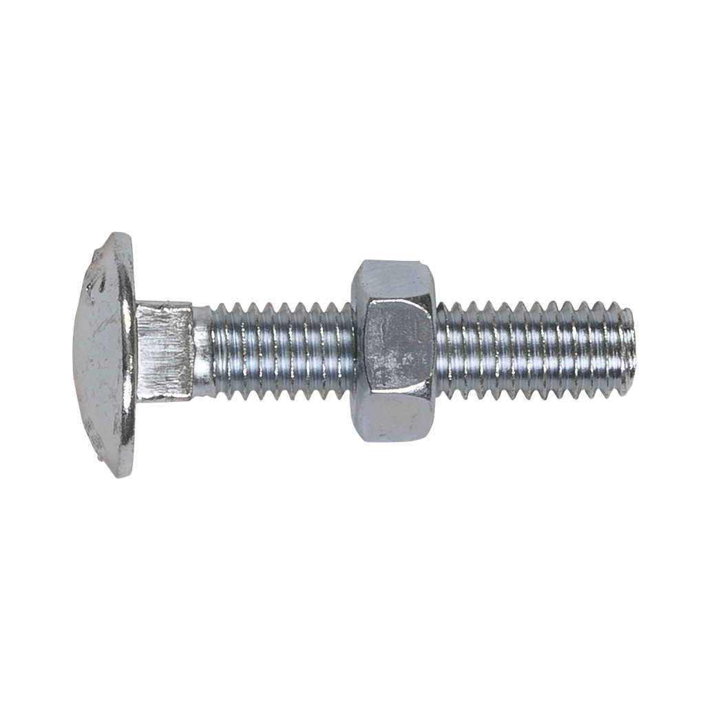 Zinc Plated Coach Bolt & Nut M8 x 40mm, DIN 603 - Pack of 50