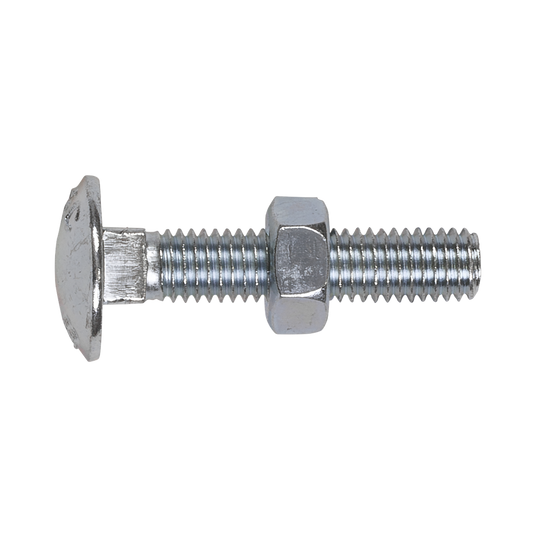 Zinc Plated Coach Bolt & Nut M8 x 40mm, DIN 603 - Pack of 50