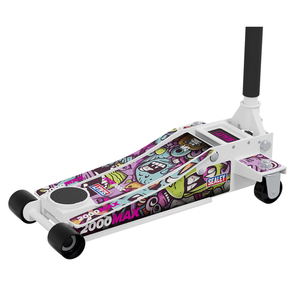 Low Profile Custom Design Trolley Jack with Rocket Lift 2 Tonne - White