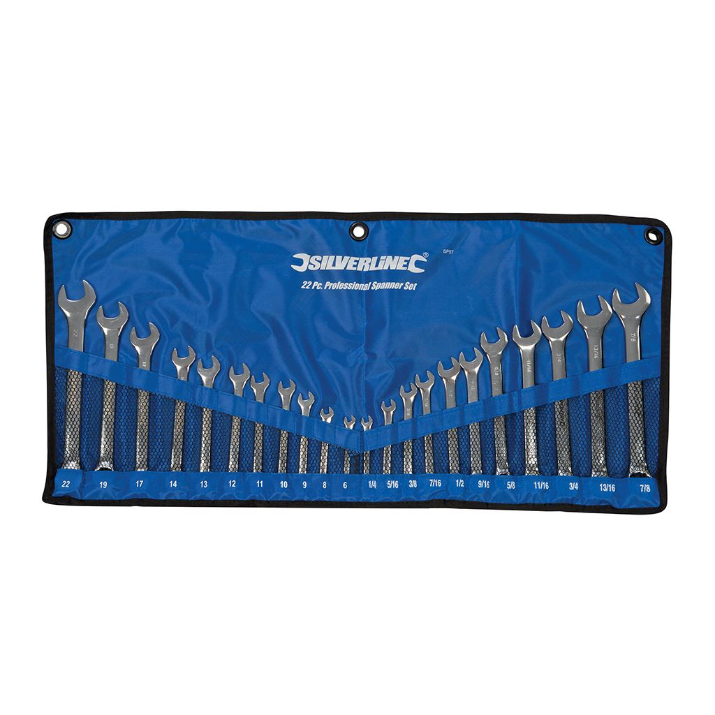 Silverline Combination Spanner Set 22pce - 6 - 22mm & 1/4 - 7/8"