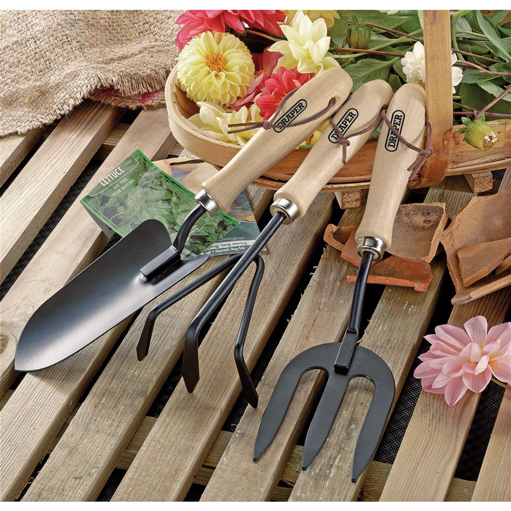 Carbon Steel Hand Fork, Cultivator and Trowel with Hardwood Handles