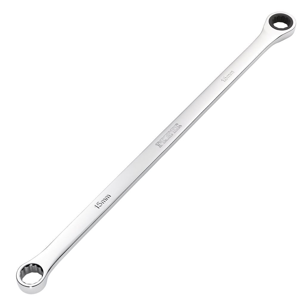 Draper HI-TORQ&#174; Metric Extra-Long Double Ring Ratchet Spanner, 15mm