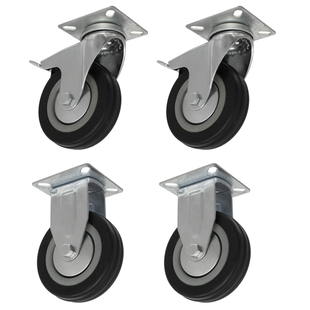 4pc Castor Wheel Combo - Fixed & Swivel Plate &#216;100mm