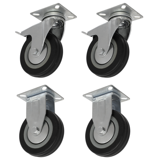 4pc Castor Wheel Combo - Fixed & Swivel Plate &#216;100mm