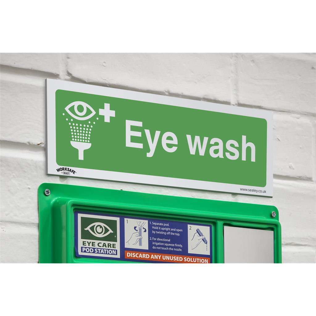 Worksafe&#174; Eye Wash Safety Sign, Rigid Plastic - Pack of 10