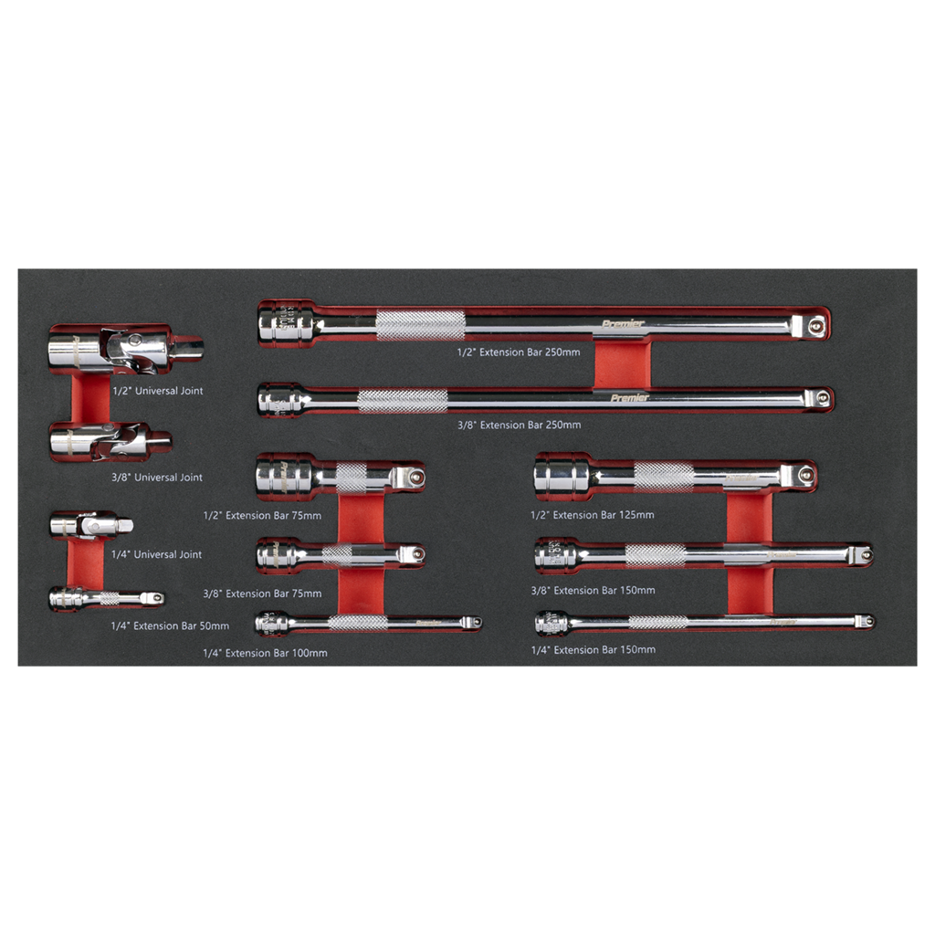 Premier Wobble Extension Bar Set with Tool Tray 1/4", 3/8" & 1/2"Sq Drive 12pc