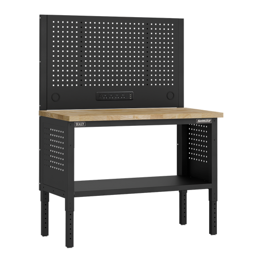Superline PRO&#174; Modular Workbench with Pegboard Back Panel Wooden Worktop 1265mm