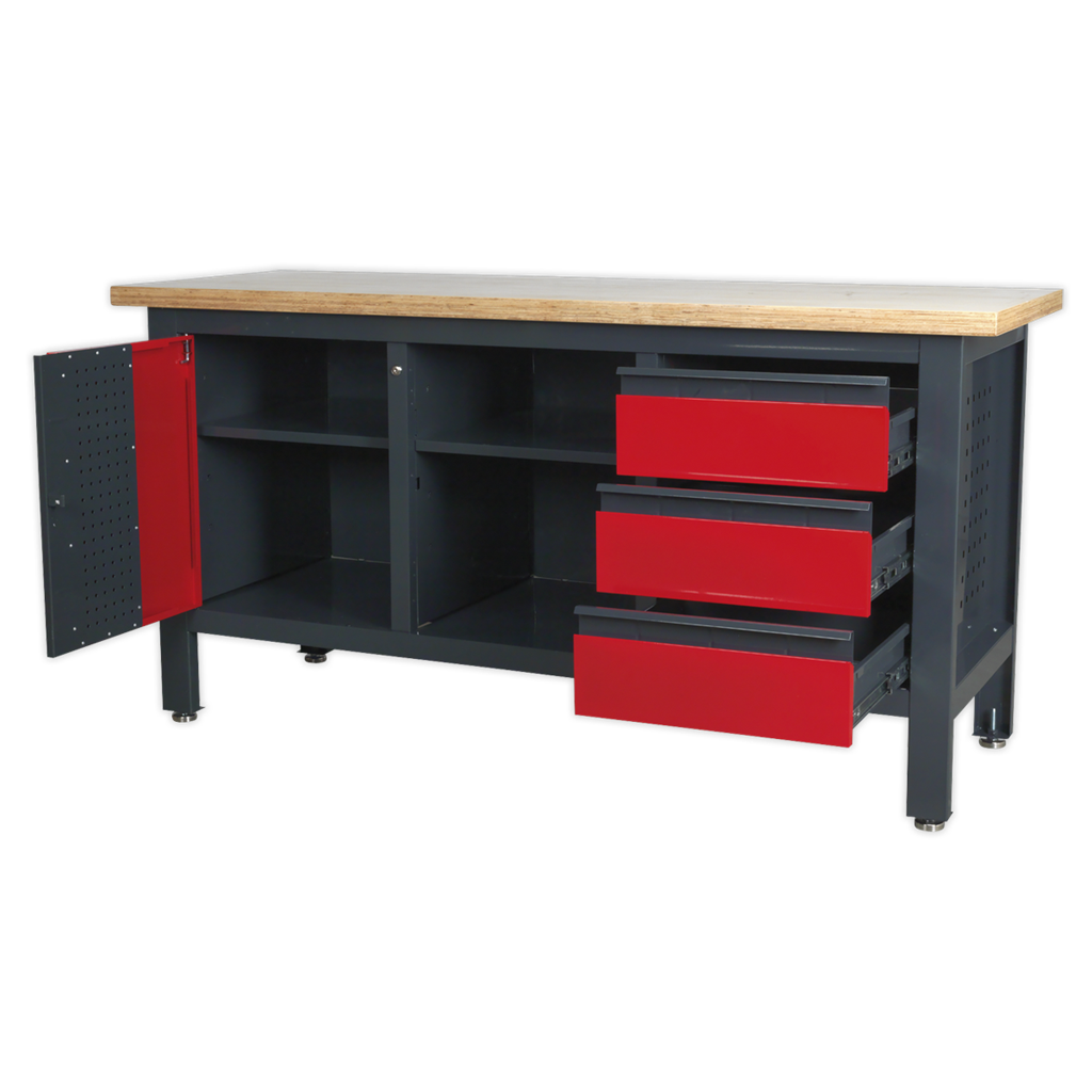 Workbench with 3 Drawers, 1 Cupboard & Open Storage