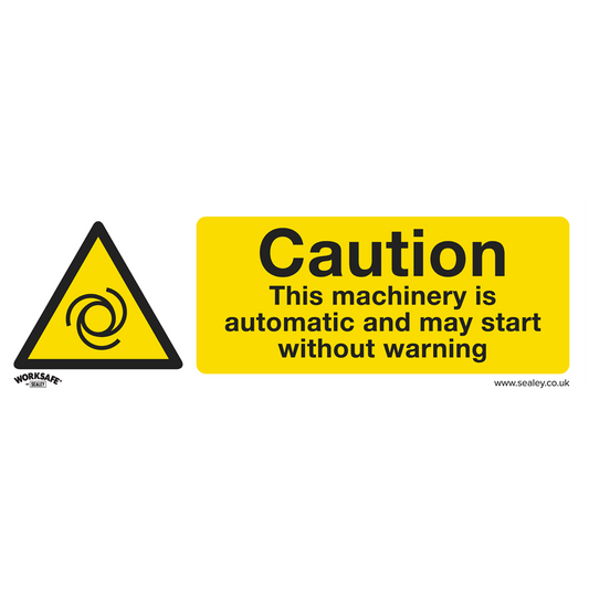 Worksafe&#174; Caution Automatic Machinery Safety Sign - Self-Adhesive Vinyl