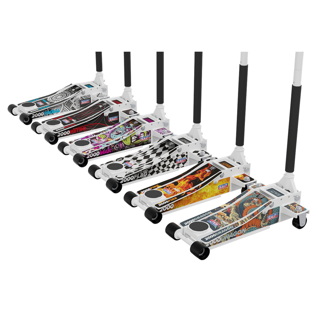 Low Profile Custom Design Trolley Jack with Rocket Lift 2 Tonne - White